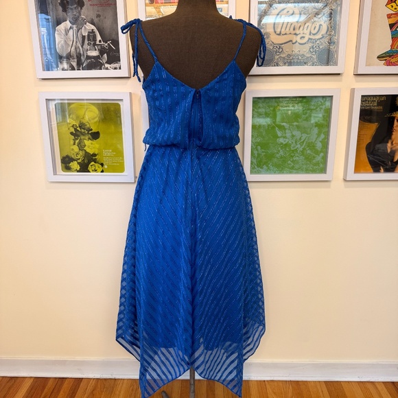 Vintage 70s Blue Strappy Handkerchief-Hem Dress - Picture 2 of 10